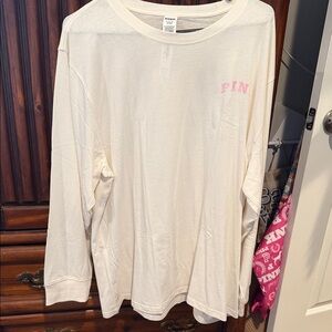 PINK Victoria's Secret Long Sleeve Tee in Cream with Pink Logo